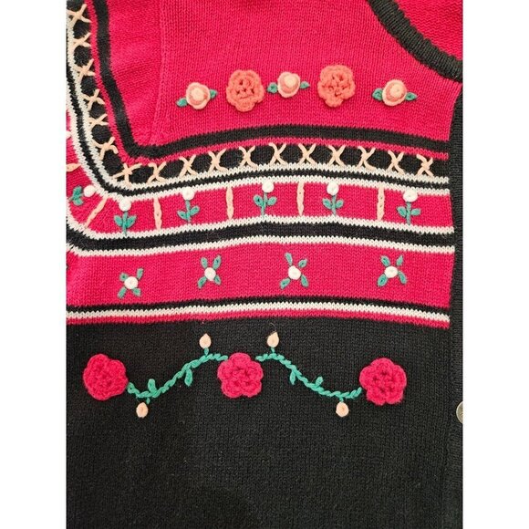 Willow Ridge Large Vintage 90's Rosebud Crochet Cardigan Sweater Red Cottagecore - Picture 5 of 12